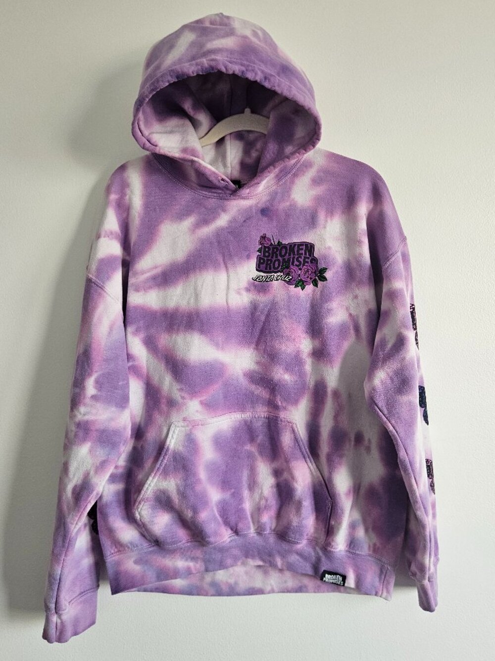 Broken Promises x Santa Cruz Purple Tie Dye Hoodie L Large Butterflies